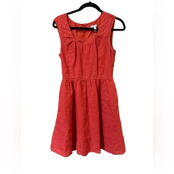 J Crew 100% linen red orange colored fit and flare dress size 2